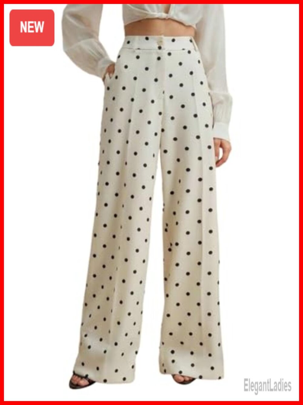 Women's Polka Dot Wide Leg Dress Pants High Waisted Pleated Trousers